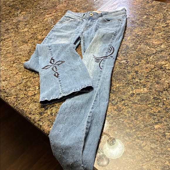No Boundaries Denim - Juniors No Boundaries Distressed Shotgun Jeans With Christian Hand Paintings
